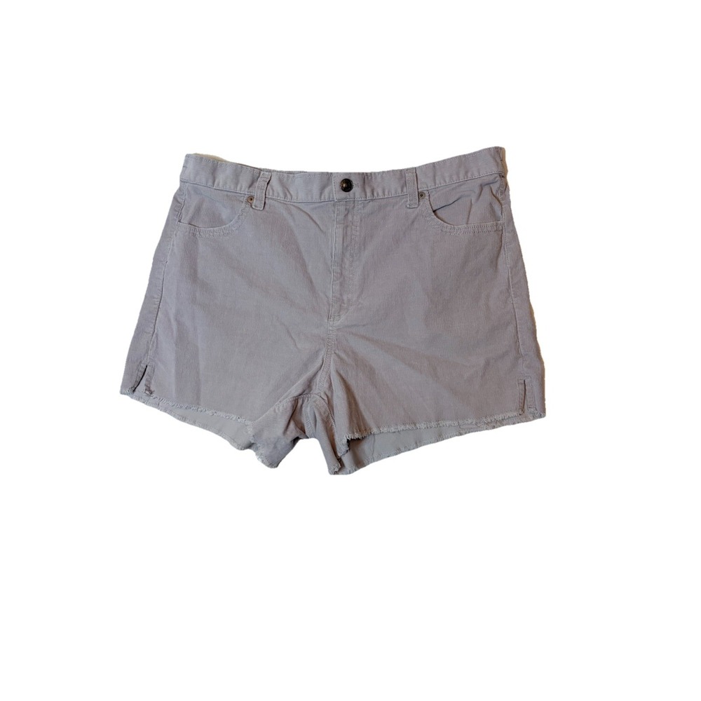 Aerie High Rise Corduroy Shorts Raw Hem Pocket Elastic waist 4" inseam Grey XL - Picture 2 of 10